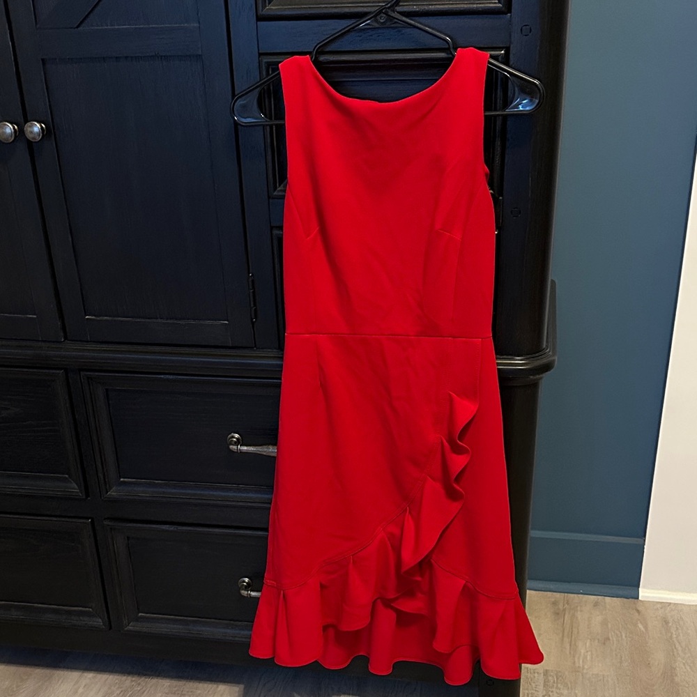 Calvin Klein Collection Red Ruffle Midi Dress